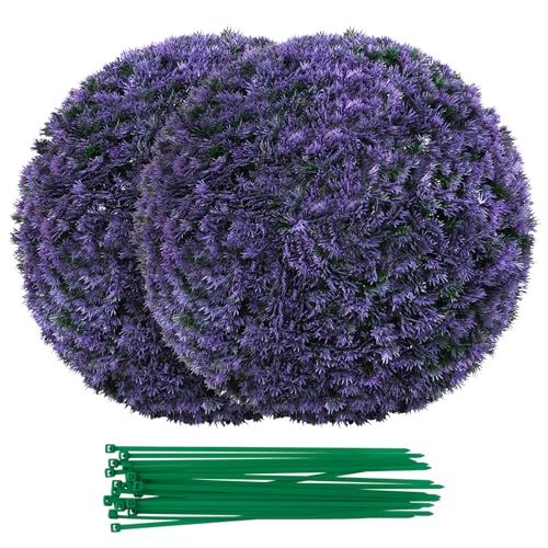 COSTWAY 2 Boules de Buis Artificielles de 38 cm, Plantes de Faux en Boules en Lavande Synthétique, Sphère de Jardin Décoratives Protégées du Soleil pour...