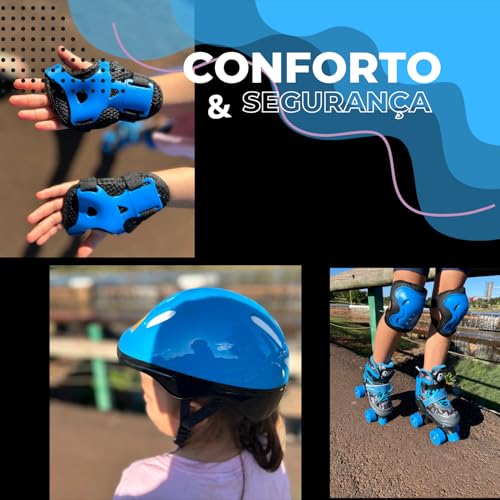 DM Toys Patins Infantil 4 Rodas, Patins Adulto, Patins Infantil Menino, Patins Quad + Kit Proteção D