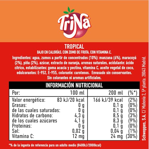 Miniatura 2 de Trina Tropical, Refresco Bajo En Calorías, Bebida Sin Gas - Botella, Pack 6 X 1,5 L