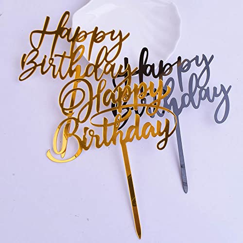 Yuinyo Set Of 3 Pcs Gold-Black Acrylic Happy Birthday Cake Topper Birthday Party Decoration Supplies Quality Acrylic Cake Decoration Adult Cake Toppers (3 Gold-Black) #TOP1