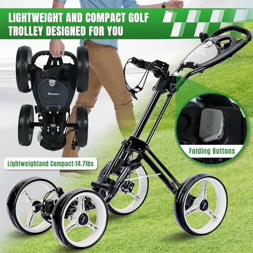 4 Wheel Golf Push Cart - Aluminum Frame Lightweight, One-Step Foldable Compact Design, Portable Golf Bag Caddy with All-Terrain Wheels - Image 4