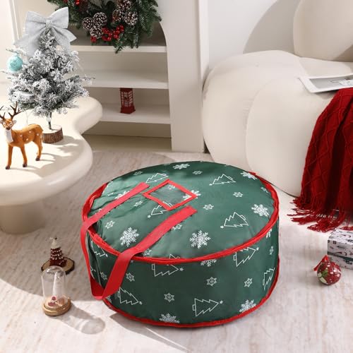 Miniatura 4 de Yiya Almacenamiento De Adornos Navideños Bolsa De Almacenamiento Para Guirnaldas Impermeable Bolsa Para Corona De Navidad Para Decoraciones Navideñas Verde
