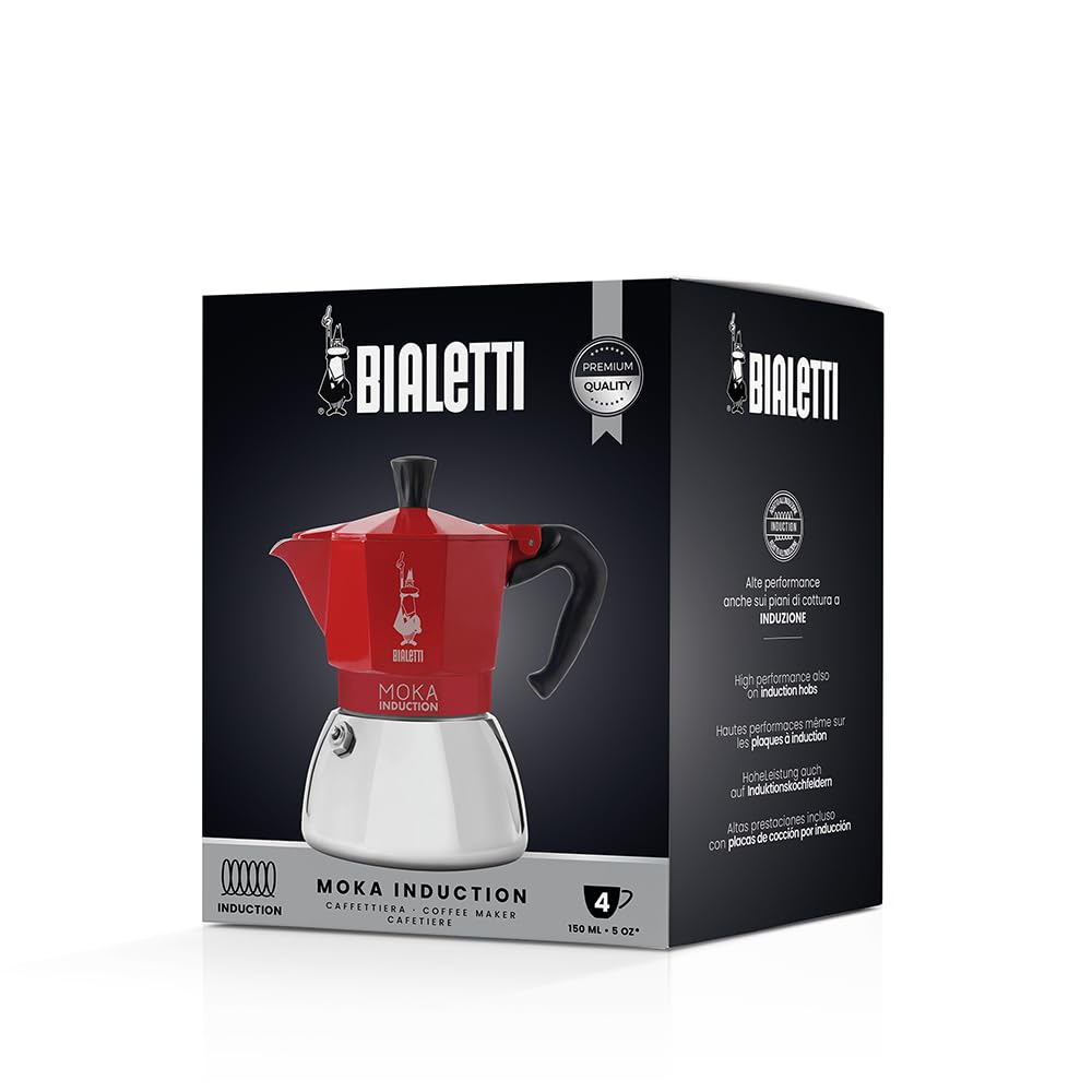 Bialetti New Moka Induction, Kaffeemaschine für Induktion geeignet, Aluminium/Stahl, 4 Tassen, Red – Ansicht 2