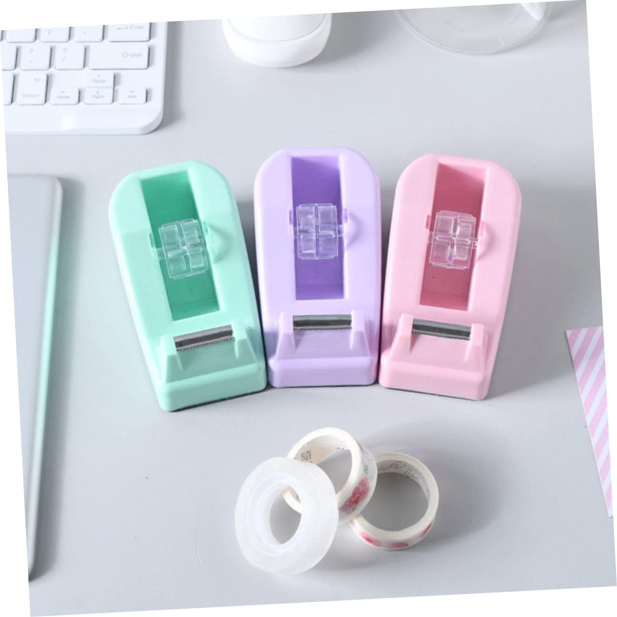 Dispenser per Nastro Adesivo da Ufficio da Tavolo 3 Pezzi | Plastica, Bordo senza Sbavature, per Casa e Scuola, Stile Moderno ed Elegante
