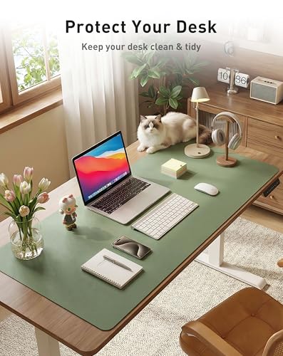 Image of Aothia Faux Leather Desk Mat - Large Mouse Pad, Non-Slip PU Leather Blotter, Waterproof Writing Surface for Office and Home (Olive Green, 63 inch x 17 inch)