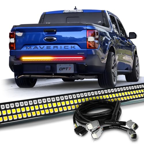 OPT7 Plug'n'Play Harness for 2022-2024 Maverick 2.0L EcoBoost Without BLIS (Not for 2.5L Hybrid Engine) & OPT7 48" Redline Triple Row LED Tailgate Light Bar w/Sequential Amber Turn