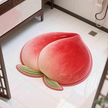 3D Realistic Fruit Shape Bathroom Mat, Non Slip Soft Absorbent Diatomaceous Earth Floor Rug, Cute Creative Fruit Decor Bathroom Accessory 32inch, Peach