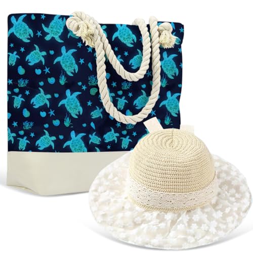 Image of Beach Bag Sun Straw Hat, Tote Bag for Women Friends Travel Gifts, Aloha Bags Waterproof Travel Vacation Essentials