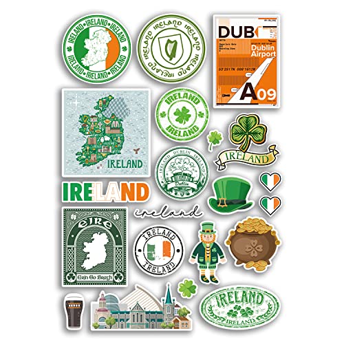 Feuille d'autocollants A4 en vinyle Irlande – Monuments de Dublin irlandais, ville, plage, drapeau, carte, vacances, valise, scrapbooking, culture, voyage #78886