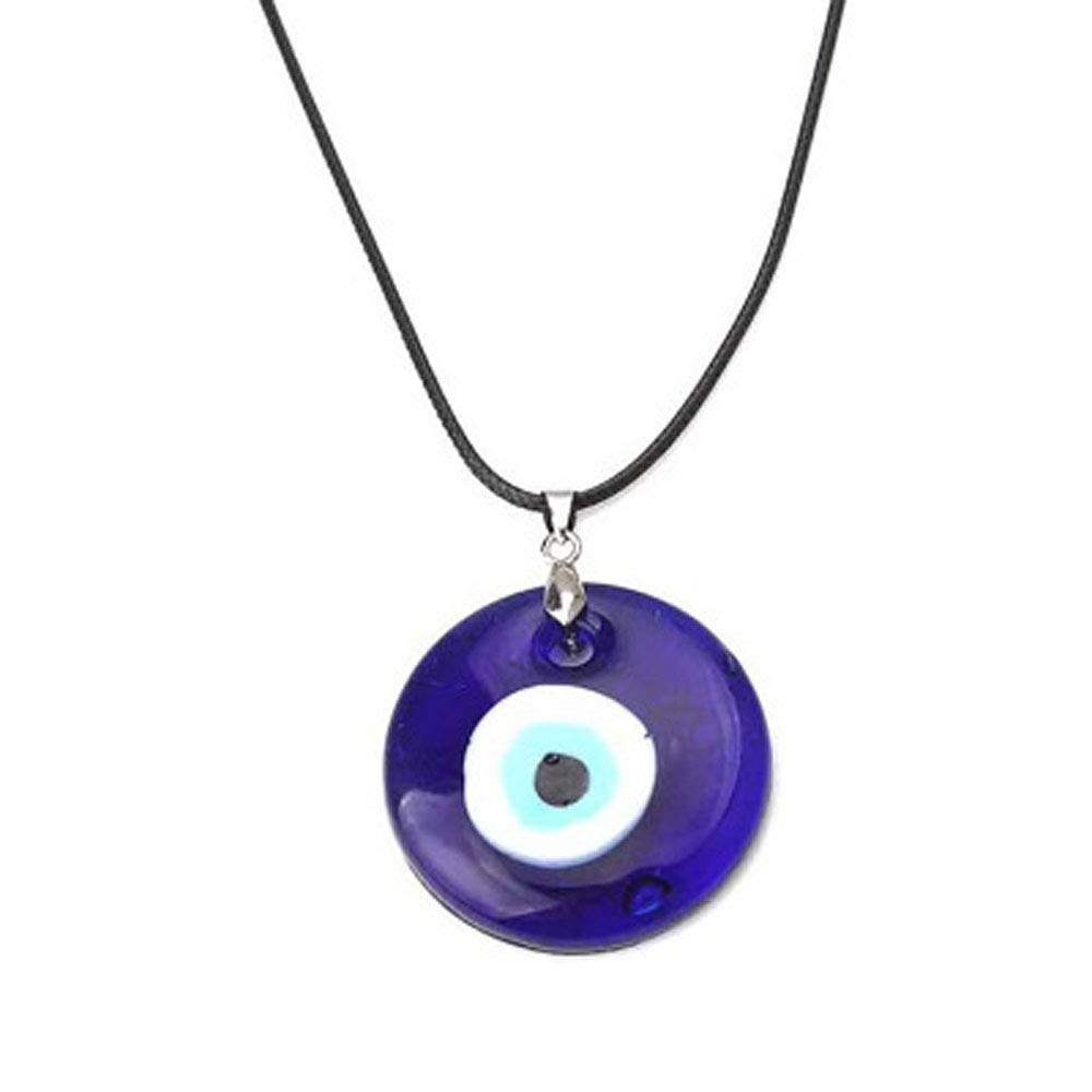 Evil Eye Necklace,Blue Glass Leather Rope Evil Eye Necklace for Women Men Lucky Protection Necklace