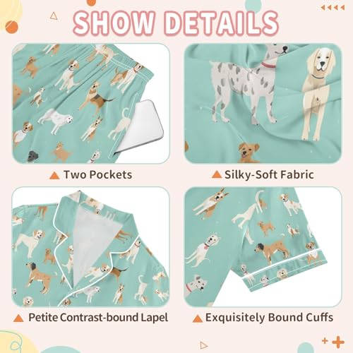 senya Brown Dog Satin Summer Pajama Sets Silk Short Sleeve Button Down Sleepwear3