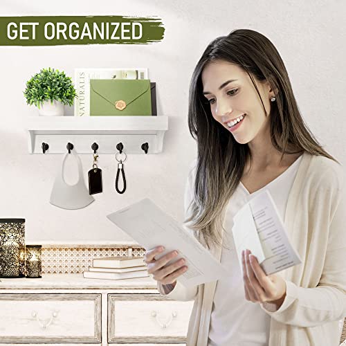 Rebee Vision Key And Mail Holder For Wall With Floating Shelf : Decorative Hanging Organizer With 5 Sturdy Keys Hooks And Wall Mount Key Rack - Farmhouse Entryway Décor (Modern White) #TOP2