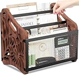 QILICHZ Magazine Holder,3-Compartment Magazine Rack Floor,Wood Magazines File Holder Organizer,Rustic Magazines Storage Basket for Books,Newspapers,Mails,Files