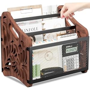 QILICHZ Magazine Holder,3-Compartment Magazine Rack Floor,Wood Magazines File Holder Organizer,Rustic Magazines Storage Basket for Books,Newspapers,Mails,Files