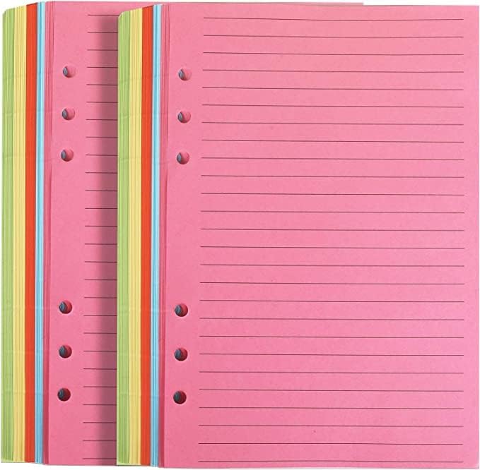 Lined Refill Paper 100 Sheet A5 Coloured for Filofax - 6 Punched Holes Loose-Leaf Refillable Lined Paper, A5 Diary Planner Inserts Refills for Notes Meeting Travel Record
