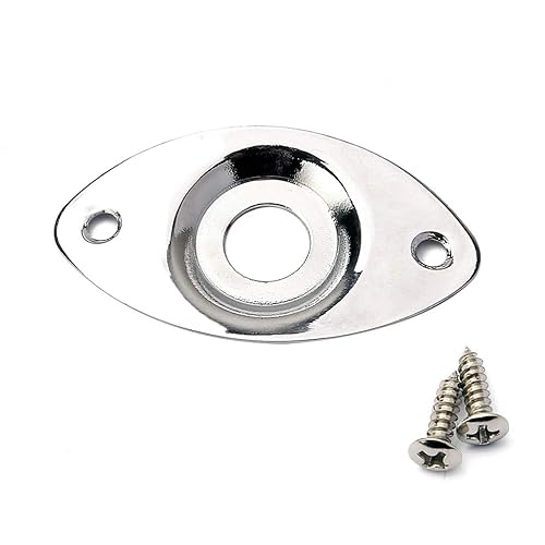 HEALLILY Dended Guitar Jack Plate Oval Pickup per chitarra Uscita Input Jack Socket Plate con viti per basso elettrico (argento) GT18