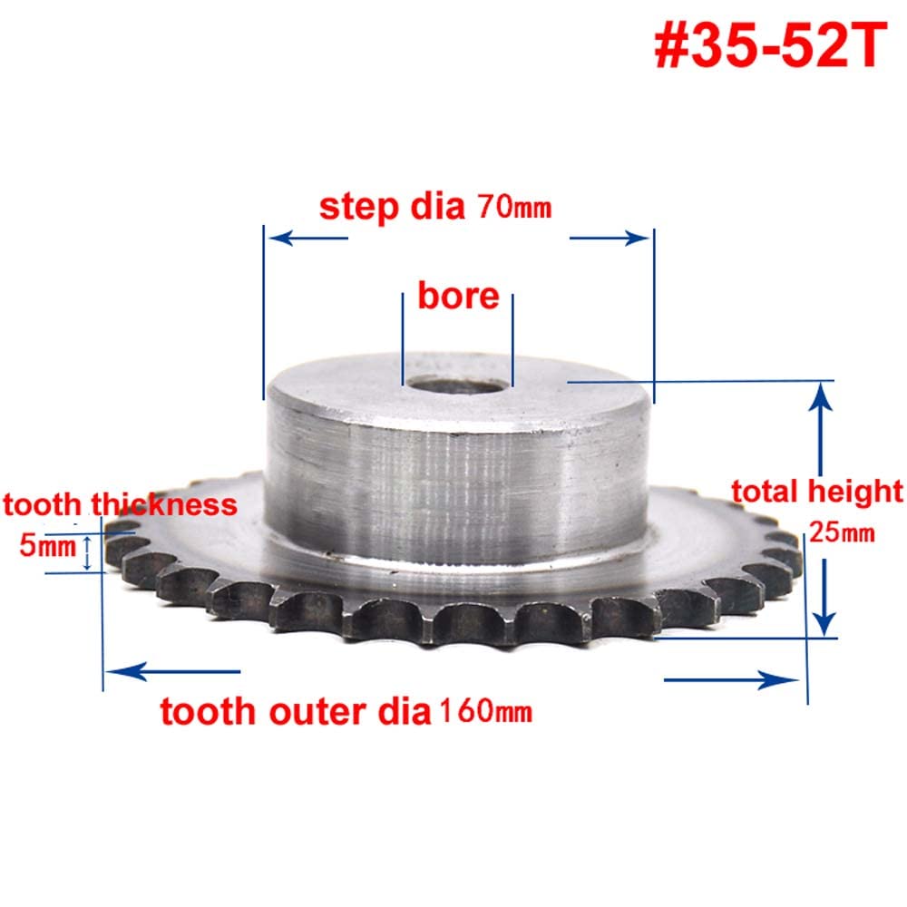 Piñón de cadena de rodillos Piñón de transmisión for cadena de rodillos n.° 35, 52 dientes, n.° 35-52T, paso de 3/8" for cadena de rodillos n.° 35H 06B sin orificios for tornillos de fijación