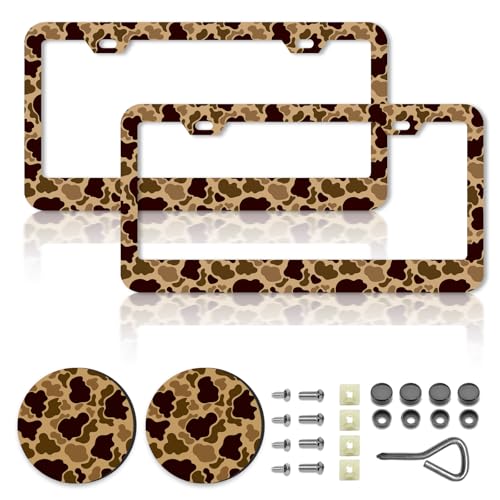 Duck Vintage Camouflage License Plate Frames，Duck Vintage Camouflage Car Accessories for Women and Men ，Cute License Plate，Aluminum License Plate Frame Fits Standard US Vehicles Size 12.2 x 6 Inch
