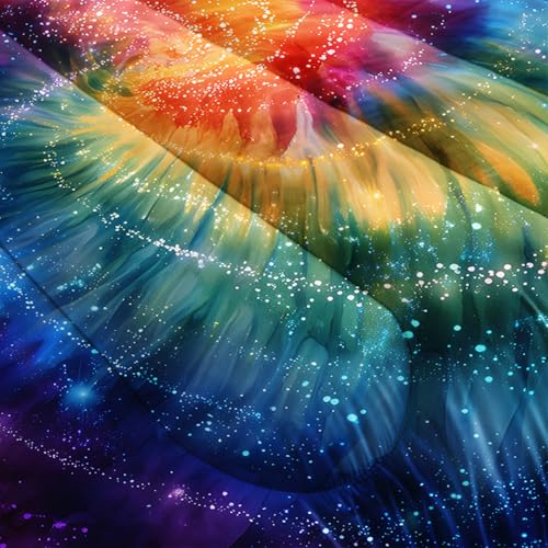 Image of AILONEN Tie Dye Comforter Set Full Size,Colorful Rainbow Spiral Bedding Set 3Pcs for Girls Women Room,Bohemian Galaxy Stars Quilt with 2 Pillowcases
