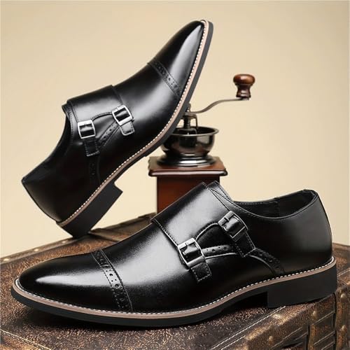 Mens Shiny Patent Leather Dress Shoes Oxford Business Slip On Double Monk Strap Pointed Toe Shoes2
