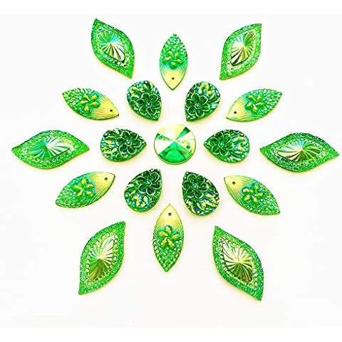 succi shan 80 Big Flower AB Mixed Size Sew On Rhinestones Flatback Beads Stones Sewing for Clothing Wedding Dress Decorations 2 Holes (Green) Cover