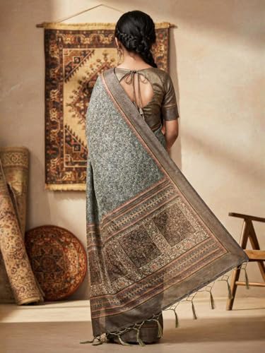 Image of AKHILAM Women's Shimmer Pashmina Silk Abstract Printed Saree With Unstitched Blouse Piece (BBABY7502 AI Parent)