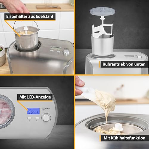 TZS First Austria Eismaschine mit Kompressor | Ice Cream Maker selbstkühlend mit entnehmbarem 1,2 Liter Edelstahl-Eisbehälter & Deckelöffnung für Zutaten | Eiscreme-Maschine für zuhause – Bild 5