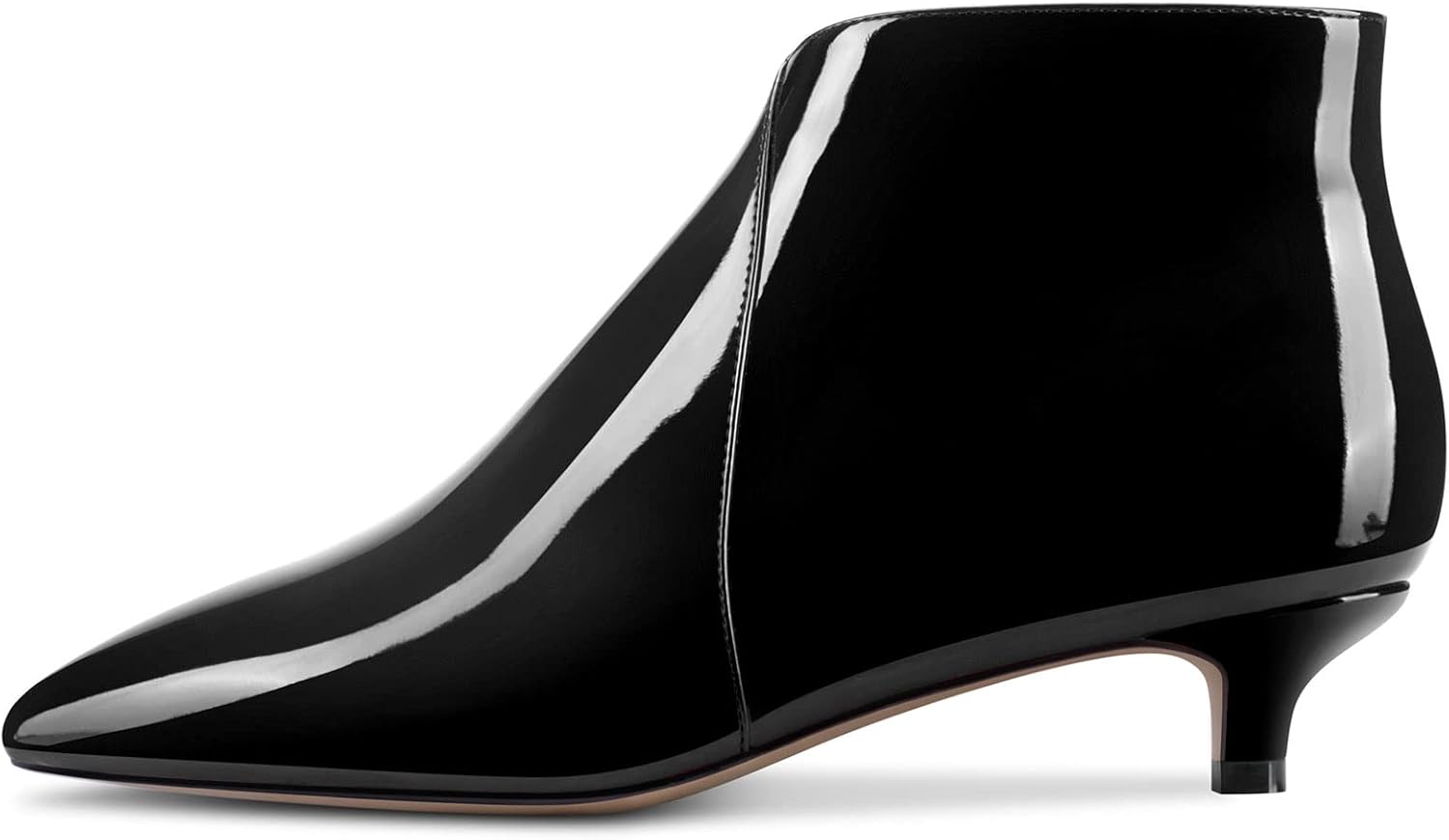 Aachcol Women Ankle Boots Short Bootie Pointed Toe Low Kitten Heel Patent Zipper Dress Shoes 1.5 Inch