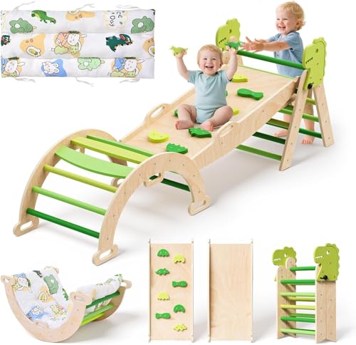 STYPLZ Montessori - Juego de trepadora para interiores (3 unidades, diseño de dinosaurio, con dos coches de juguete), color verde