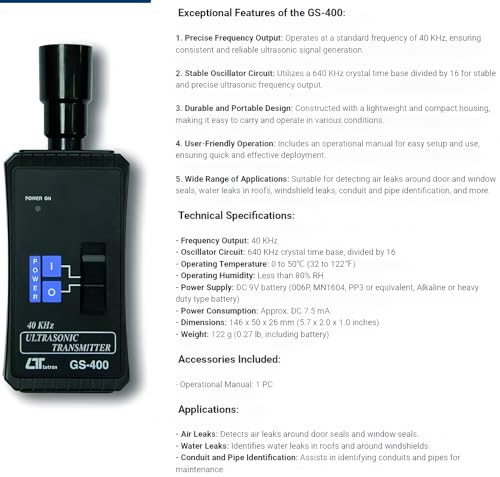 i-POOK ULTRASONIC LEAKAGE DETECTOR ULTRASONIC TRANSMITTER GS-400 to locate the source of ultrasonic emissions in Air Leaks/Water Leaks/Conduit and Pipe Identification Made in Taiwan