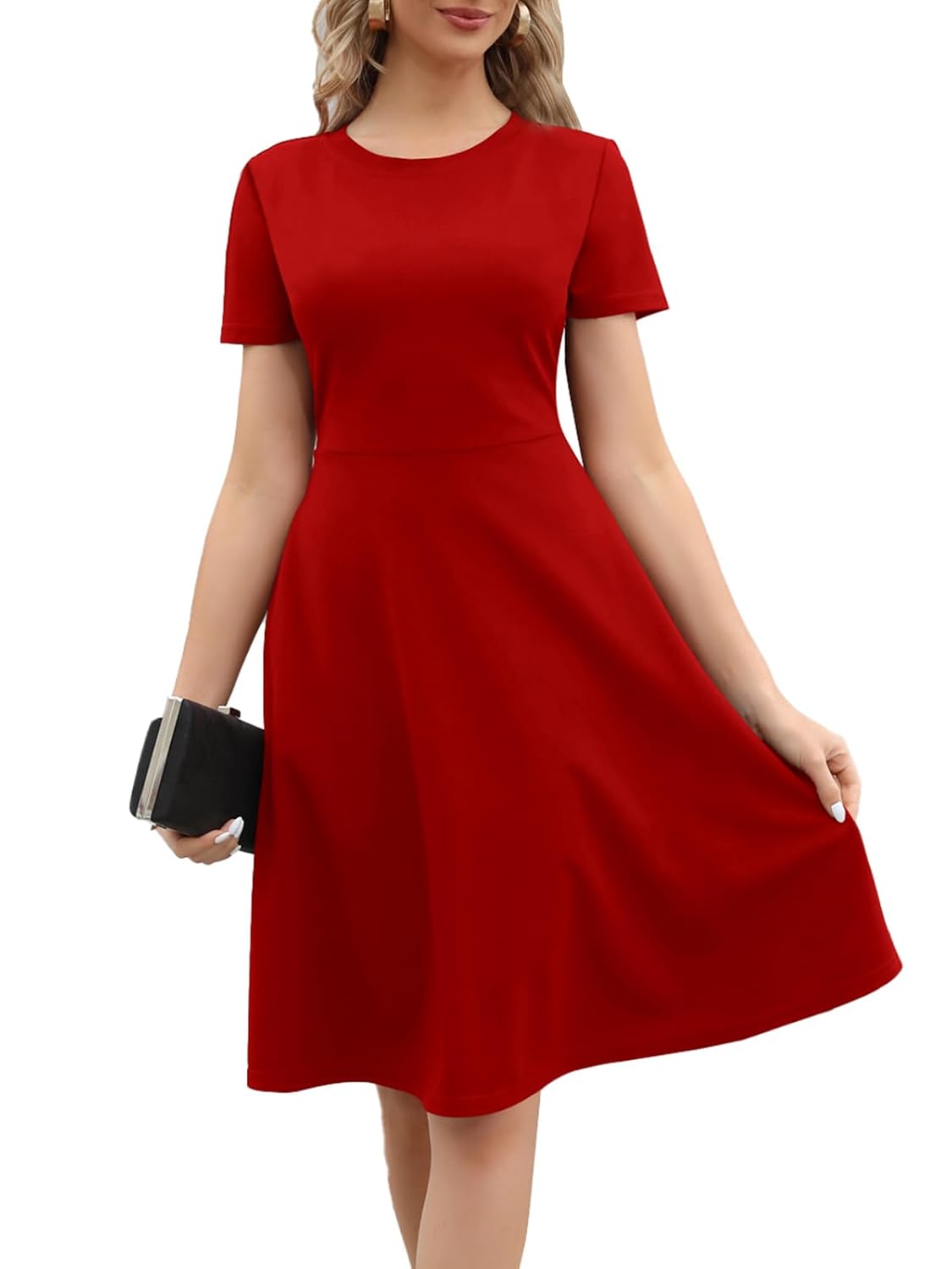 Womens 2025 Fit and Flare Dress Summer Casual Elegant Vintage Floral Printed Work Party A-line Dress with Pockets