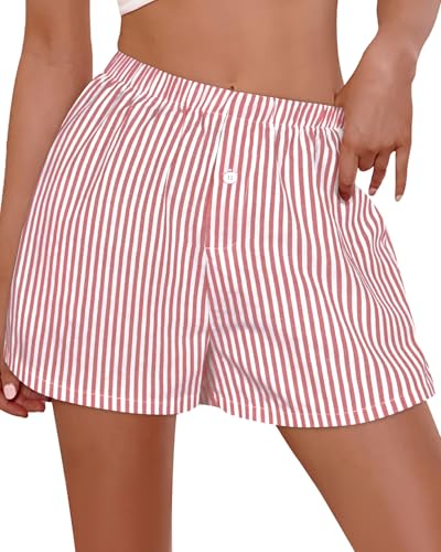Image of Women Boxer Shorts Summer Gingham Pj Casual Plaid Bottoms with Pocket