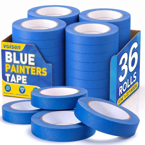 Image of VOISEN 36 Packs Painters Tape, Blue Painters Tape, 1 Inch Wide (0.94 in x 55 Yds), Masking Tape for Multi-Purpose, Masking Tape Bulk,DIY Artist Craft Arts, Decoration, Drafting, No Residue