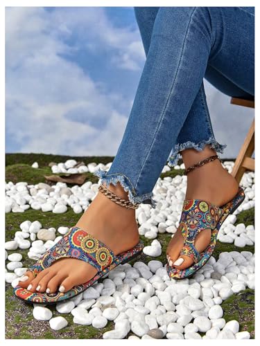 GORGLITTER Women's Colorful Beach Thong Sandals Rainbow Open Toe Slip On Flip Flops Summer Flat Slides 20254