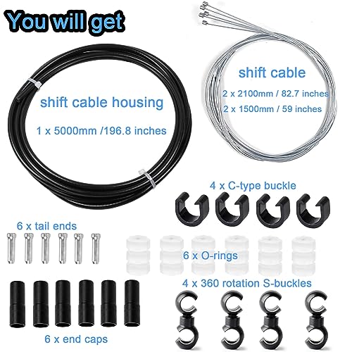 Ciomszan 5m Universal Bicycle Shift Cable Housing Kit With 2 Set Bikes Gear Shifter Derailleur Cable End Caps Accessories for Mountain Road Bike Repair (For Universal Bike)