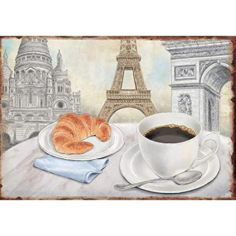Metal Tin Sign Vintage Chic Art Decoration Cafe Francais French France Coffee Bread Croissant for Home Bar Cafe Farm Store Garage or Club 12" X 8" Cover