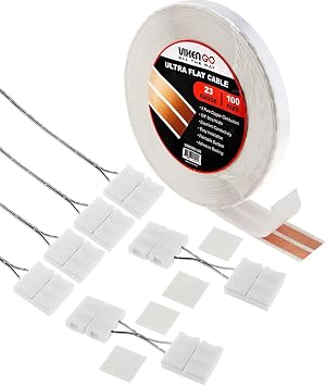 Hidden Flat Wire 2 Conductor 23 Gauge Paintable Cable for LED Lighting, Smart Doorbell, Audio Speakers, Low Voltage Appliances 100 FT + 4 Quick Connectors & 2 L Shaped Connectors