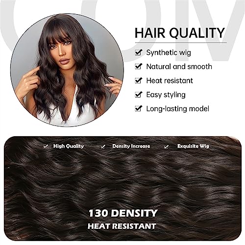 Perruques synthétiques résistant à la chaleur couleur brun foncé et noir