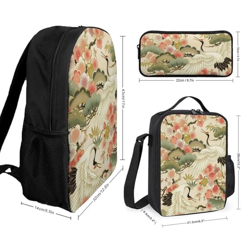 Japan Style Sakurasflower Classic Backpack Lunch Bag Pencil Case 3 Piece Set Travel Daypack2