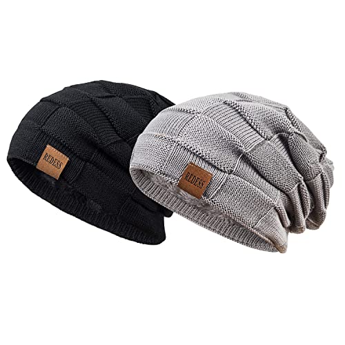 Image of REDESS Beanie Hat for Men and Women Winter Warm Hats Knit Slouchy Thick Skull Cap Acrylic Wool