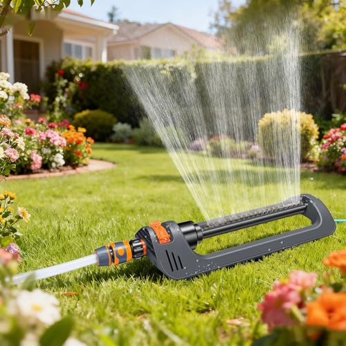 Gokemuak Rasensprenger bis 90-250 m², Viereckregner mit Schlauchanschluss zur Gartenbewässerung, 19 Düsen, Sprengbreite bis 10m Einstellbarer, Rasensprinkler zur Bewässerung für Rasen & Flächen