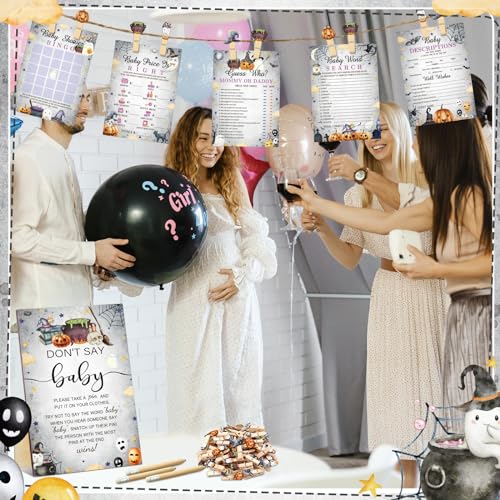 Image of Patelai 321 Pcs Halloween Baby Shower Decoration Spooky Gender Reveal Games