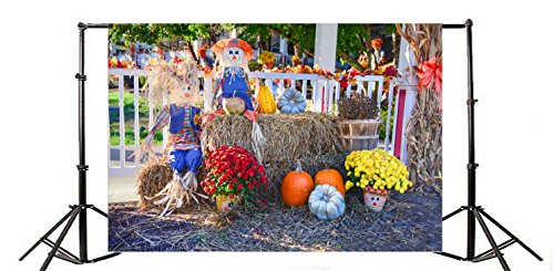 Leowefowa 7X5Ft Vinyl Photography Backdrop Halloween Pumpkin Straw Blooming Flowers Wooden Fence Rustic Nature Autumn Harvest Background Kids Adults Photo Studio Props #TOP2
