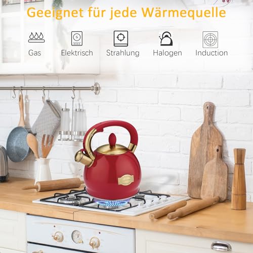 2.8L Flötenkessel Wasserkessel für Induktion, Edelstahl-Teekessel für alle Herdarten – Ansicht 3