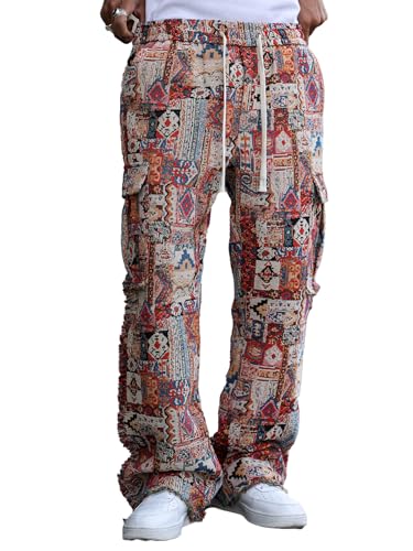 Men's Vintage Bohemian Straight Leg Pants Drawstring Belt Pocket Tassel Leg Unique Style Daily Travel Casual Pants Streetwear - Main Image