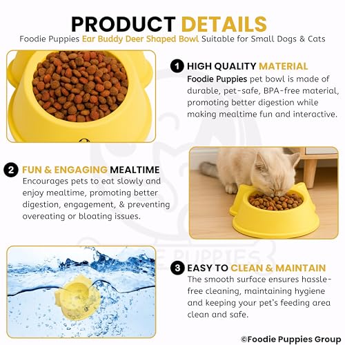 Image of Foodie Puppies Pet Feeding Tilted Cat Bowl - (Ear Buddy Deer Shape) | Durable, Anti Vomiting, Healthy Cat Feeder for Persian Cat Prevent Tipping Over | Elevated Bowl for Cats, Kittens & Puppies
