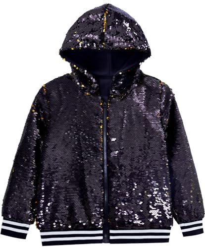 Girls Flip Sequin Jackets Striped Kids Unique Stylish Jacket Zip Up Coat Sparkle Outwear Birthday Shiny Clothes