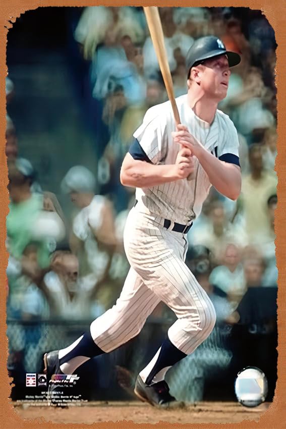 Metal Tin Signs Mickey Mantle - Batting Sports Wall Decorated With Interesting Tin Signs 8x12 inches