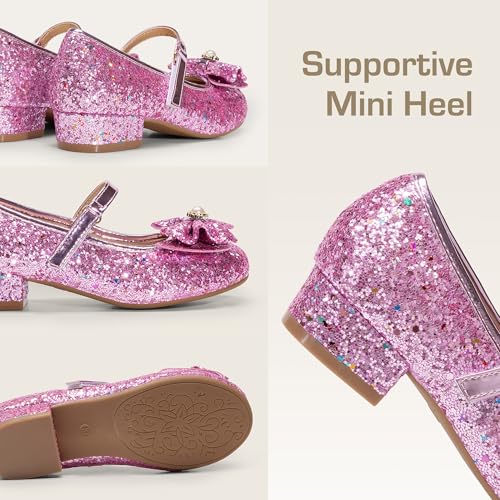 Image of DREAM PAIRS Girls Dress Shoes Princess Shoes for Toddler Little Girl Mary Jane Low Heels Glitter Flower Party Wedding Footwear