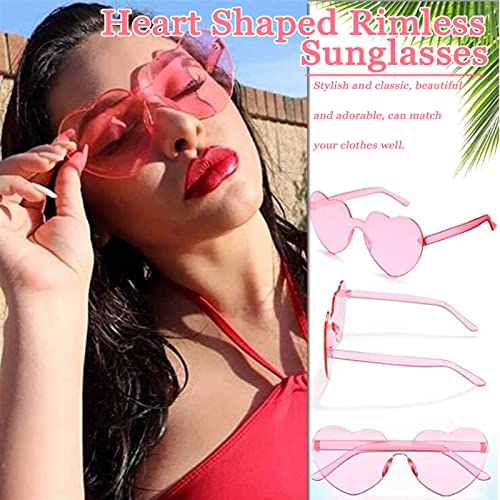 Flutesan 60 Pairs Heart Sunglasses Pink Heart Shaped Rimless Sunglasses Transparent Frameless Glasses Candy Color for Party Favor Cosplay3